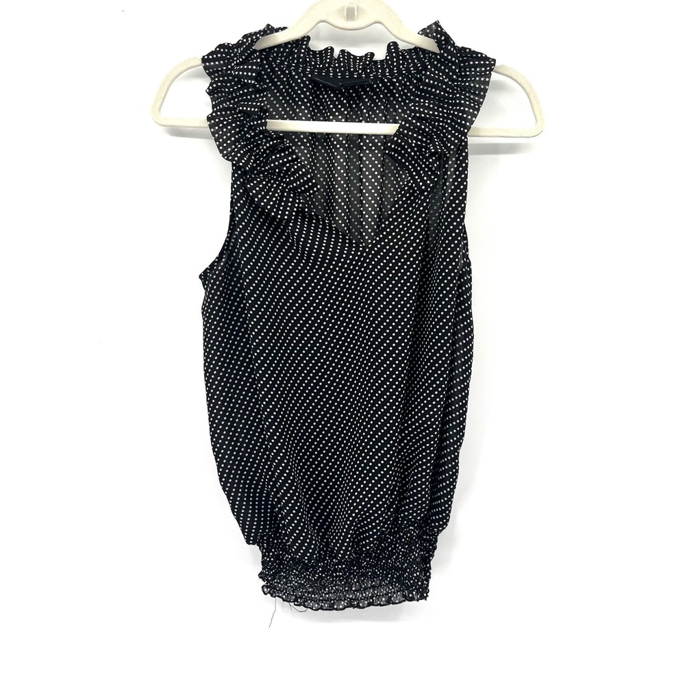 Willi Smith y2k retro Black & white semi-sheer Polka dot v-neck ruffle top L
